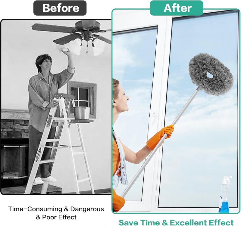 Heonay Ceiling Fan Cleaner Duster Reusable Microfiber Ceiling Fan Blade Cleaner Removable Duster with Extension Pole Adjusts 13 to 49.7 Inch for Cleaning Walls Bookshelves Furniture Door Window Top (Gray) - Image 4